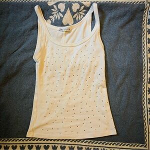 Zara White Embellished Women's Tank Top